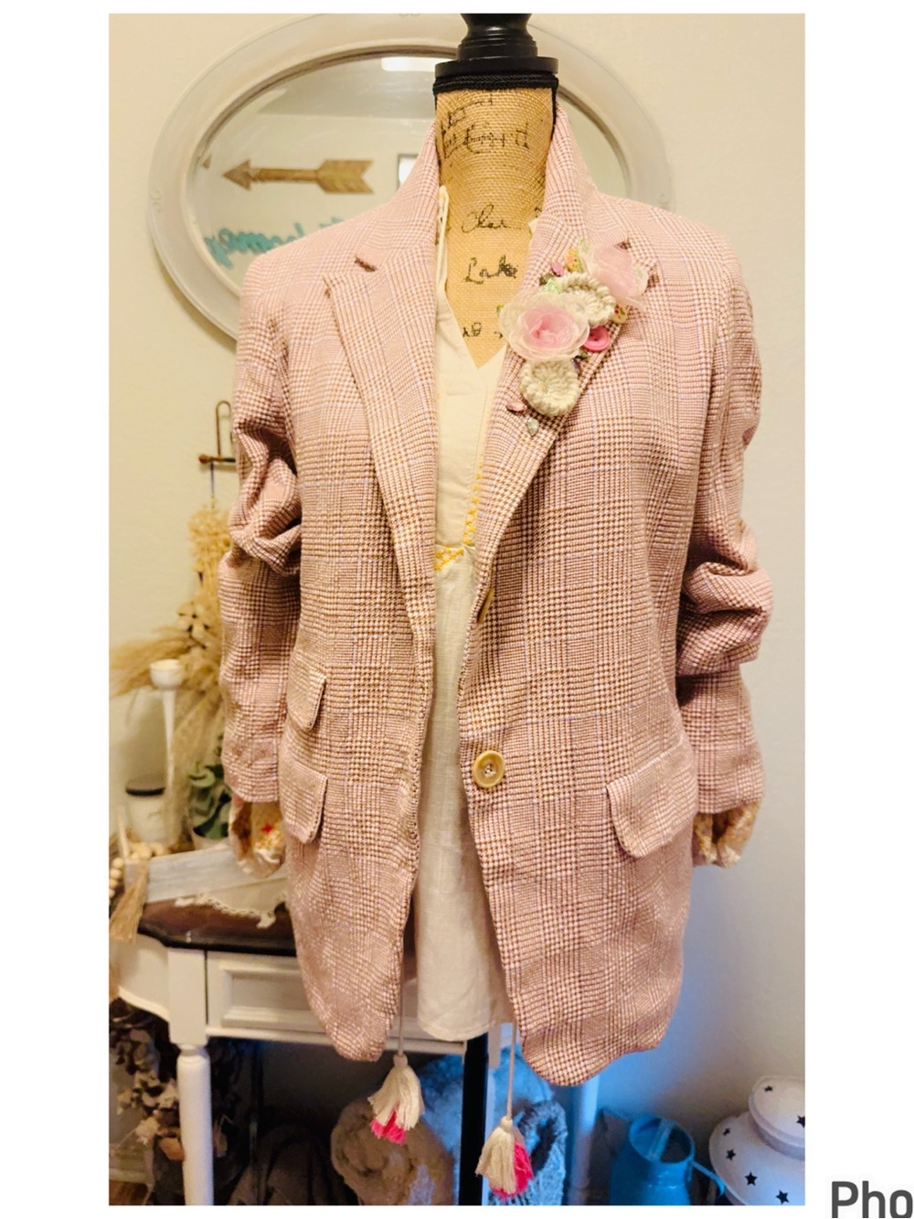 Free People Embellished Plaid Oversized Blazer XS